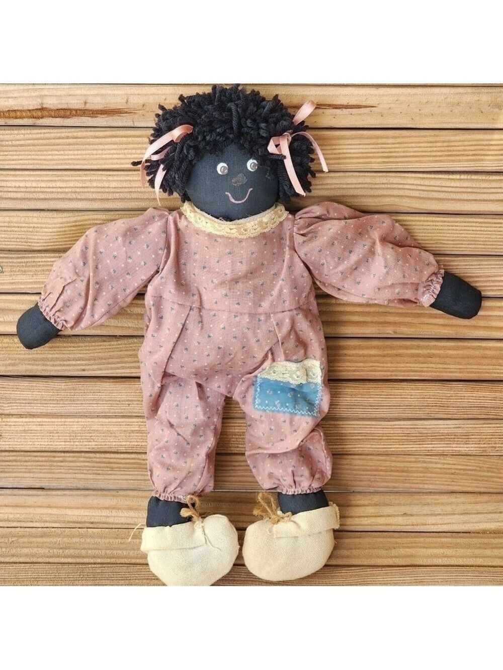 Vintage 17" rag doll Black Americana yarn hair painted face